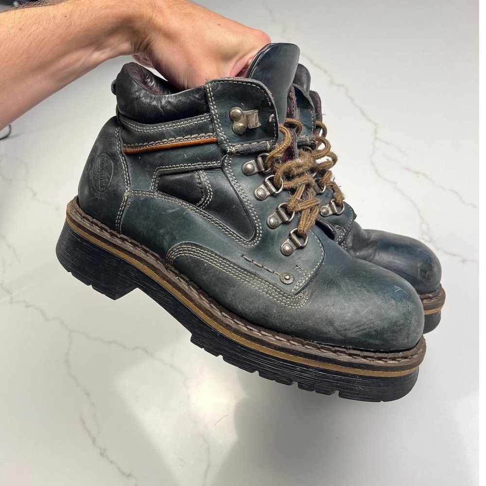 Klondike Leather Hiking Boots Mens Blue Distressed Chunky Lug Sole 40 5203 10